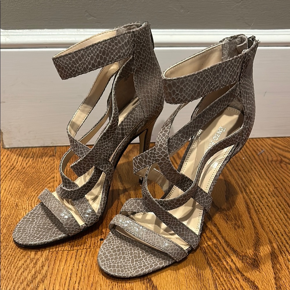 Enzo Angiolini Gray Heels with Intricate Straps